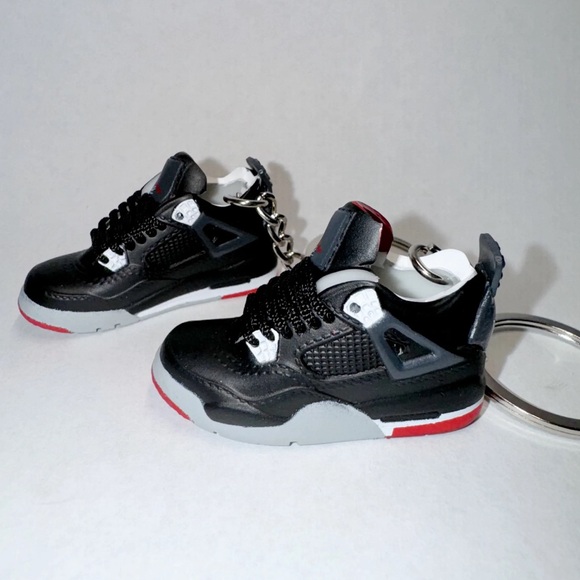 Air Jordan 4 Retro Bred Reimagined Black Red Sneaker Keychain Pair Shoe Box 3D - Picture 5 of 8